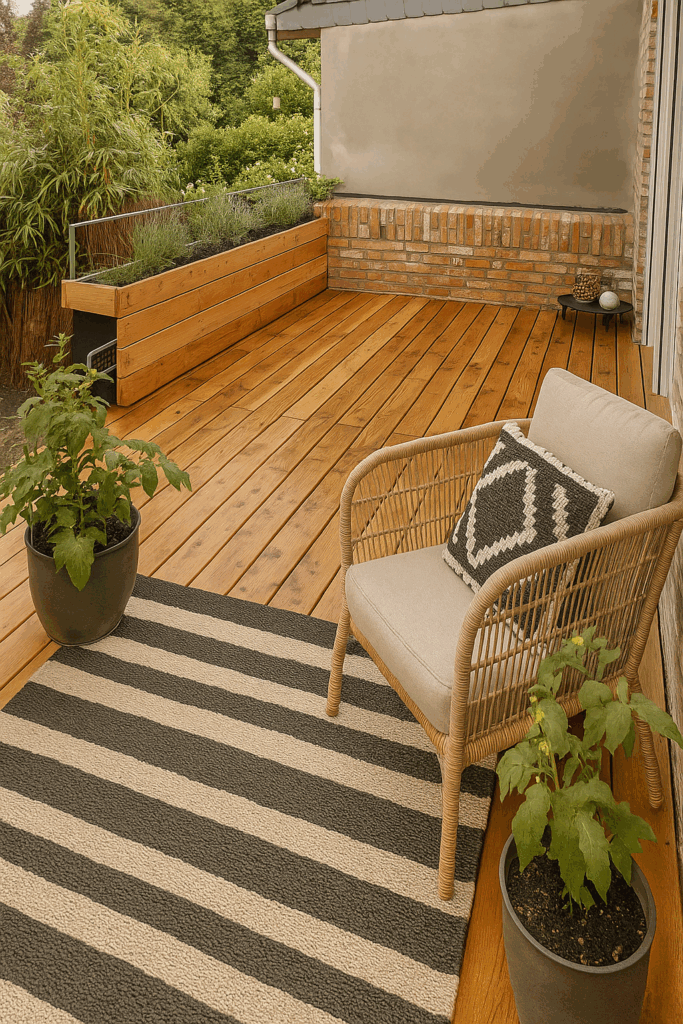 Holzterrasse mit Sitzbereich im Garten